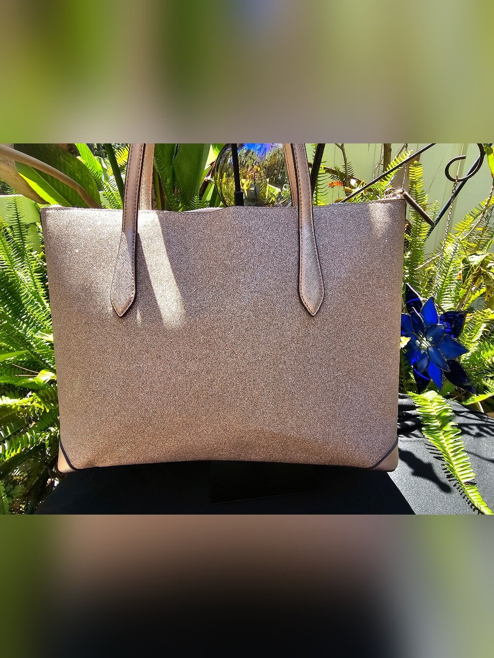 Kate Spade Shimmer Rose Gold Glitter Zip Top Tote Bag - Picture 3 of 12
